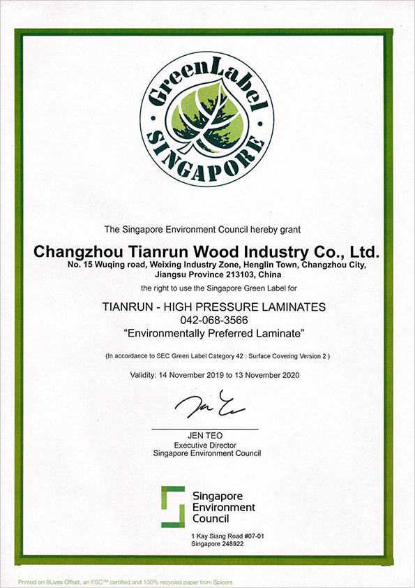 Singapore greenlabel certification